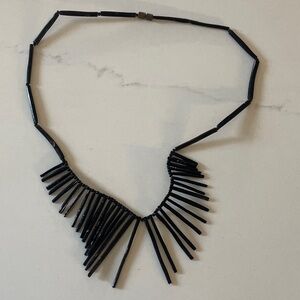 Bold Black Spiked Necklace & Earring set with Dramatic Fan Design Vintage